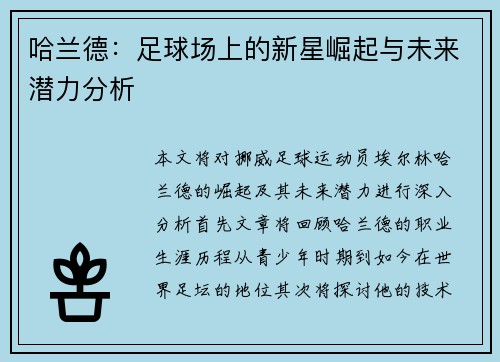 哈兰德：足球场上的新星崛起与未来潜力分析