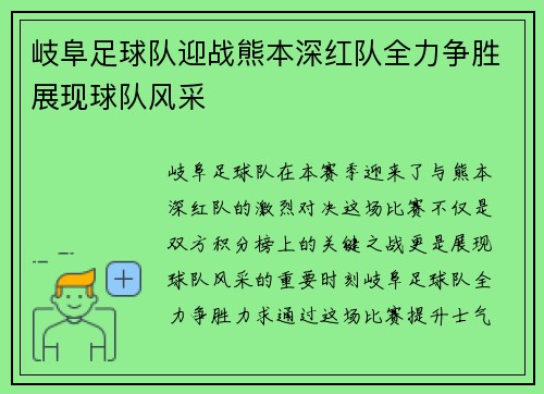 岐阜足球队迎战熊本深红队全力争胜展现球队风采