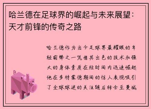 哈兰德在足球界的崛起与未来展望：天才前锋的传奇之路