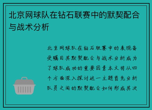 北京网球队在钻石联赛中的默契配合与战术分析